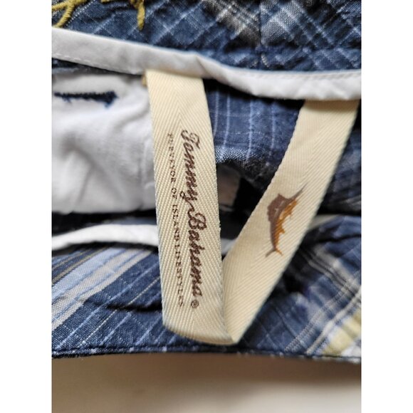 Tommy Bahama Shorts Men 33 Linen Silk Blue Yellow Plaid Flat Front Golf - Picture 10 of 14